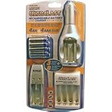 UltraLast 4 AA 2000mAh & 4 AAA 1000mAh Ni-Mh Batteries, with Multi Voltage Charger, DC Car Charger & USB Charger