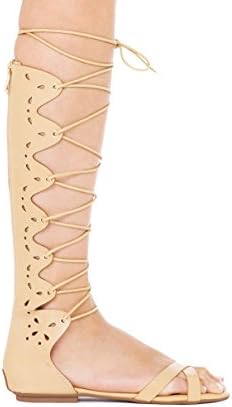 AKIRA Strappy Knee High Laser Cut Camel Flat Gladiator Sandals Size 10