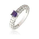0.75cttw Natural White Diamond (SI Clarity, GH Color) & Amethyst Ring in 14K White Gold.size 5