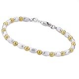 Sterling Silver 2 Tone Oval Beaded Bracelet 7