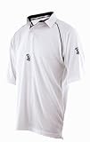 Kookaburra Predator - Polo manches courtes, unisexe - Blanc/Logo Bleu marine