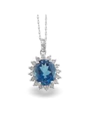 London Blue Topaz and White Topaz Pendant with Rope Chain and Earring Set in Sterling Silver