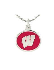 Wisconsin Badgers Charm Pendant. Solid Sterling Silver with Enamel