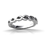 14K White Gold Genuine Round Black Diamond Wedding Band Ring