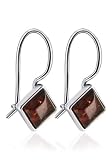 Diamond Shaped Amber Sterling Silver Kidney Ear Wire Earrings
