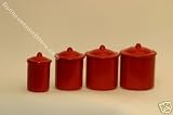 Miniature Red Enamel 4 Piece Kitchen Cannister Set