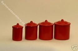 Miniature Red Enamel 4 Piece Kitchen Cannister Set