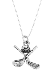 Sterling Silver One Sided Golf Clubs with Ball Necklace