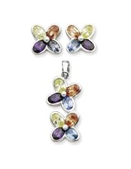 Sterling Silver Multi CZ Flower Pendant & Earring Set
