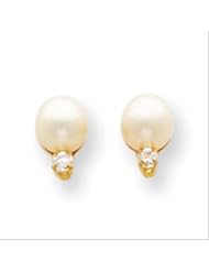 MadiK® Childrens 14k Yellow Gold 6mm Cultured Pearl & CZ Post Earrings
