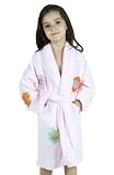 Peace Sign & Daisy Appliqued Plush Microterry Girl's Bathrobe, 100% Polyester, Lt. Pink