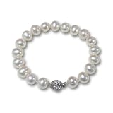 White 9-10mm AA+ Cultured Pearl Bracelet w. Platinum Overlay CAREFREE Sterling Silver Rose Clasp 7" (L1S2R2)