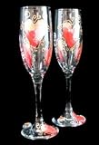 Hearts of Fire Design - Hand Painted - Matching Set of Toasting Flutes - 6 oz.