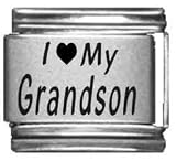 Clearly Charming I Heart my Grandson Laser Etched Italian Charm