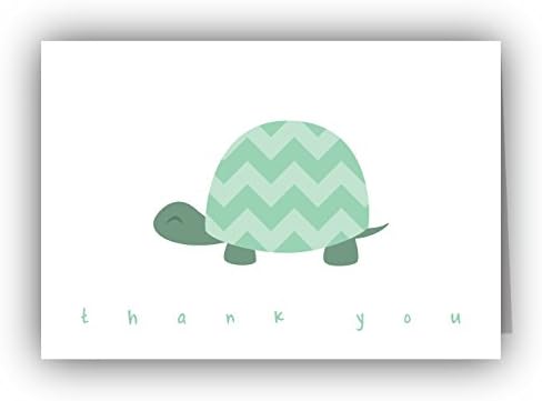 Chevron Animals Baby Shower Thank You Cards with Envelopes - 24 Sets - Premium Eco Friendly Textured Card Stock (Green Turtle)