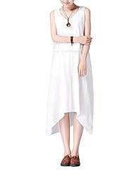 Cotton/Linen Sleeveless Cutout Slit Embroidered  Dress