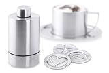 Zack 20232 FINO cocoa shaker with three different motif templates h. 4.33 inch 2.50 inch Stainless Steel