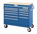 Waterloo MG4612BU 46-Inch Wdie by 24-Inch Deep by 42-1/4-Inch High Extreme Use Blue Tool Cart with 12 Ball Bearing Drawers and Roll Cage Construction