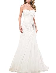 A-line Lace-Up Beaded Pleated Draped Chiffon/Organza Sleeveless Sweetheart Wedding Dress  with a Brush/Sweep Train 