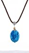 Necklace - N519 - Genuine Semi Precious Stone Hung on a Brown 3-Strand Twisted Silk / Satin Cord + 2" Ext Chain - Lg Oval Shape (1-3/16" x 1-1/2") ~ Chrysocolla