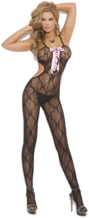Elegant Moments Women's Plus-Size Crotchless Bow Tie Lace Bodystocking