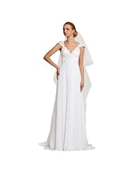 A-line V-neck Sequined Beaded Applique Off the Shoulder Sleeveless Empire   Waistline Chiffon/Polyester Full Length Wedding Dress  with a Brush/Sweep Train 
