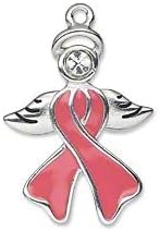 Pink Awareness Ribbon Angel Charm on a Pink Stainless Steel Choker Necklace