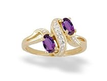 14K Yellow Gold Genuine Oval Amethyst and Diamond Ring