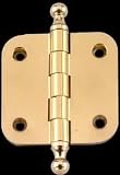 2 x 2 inch Round Door Hinge w/ finial - Bright Solid Brass