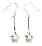 7 - 8 mm Teardrop Freshwater Pearl Flower Bud Earrings, Sterling Silver