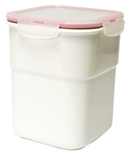 Housewares International 88-Ounce White Ceramic Storage Container with Silicone Snap-Lock Lid, Square