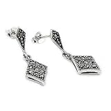 Diamond Shape Hanging Marcasite Earrings