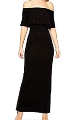 Sexy  Polyester/Spandex Off the Shoulder Checkered Print Spring Summer Winter Evening Dress  With Ruffles