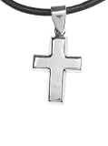Sterling Silver Solid Cross Pendant with 18 Leather Cord