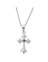 Sterling Silver Cross Pendant Necklace With Ruby CZ