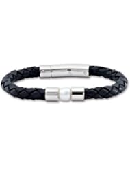 Leather & Stainless Steel Bracelet 07.50 Inch Black Leg049
