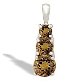 14K White Gold Genuine Round Smoky Quartz 3-Stone Pendant