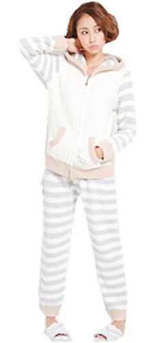 ルームウェア レディース 【gelato pique ジェラート ピケ】 冬 秋 春 もこもこ パーカー ショートパンツ 上下セット フリース マシュマロタッチ ボーダー 【並行輸入品】 SY-86B