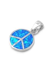 Sterling Silver Blue Opal Peace Sign Pendant - 14mm