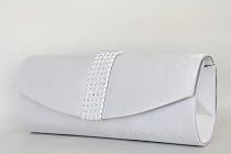Clutch / Abendtasche mit Strass in Weiss, 2 Henkel ( lang, kurz)