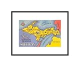 Map of the Upper Peninsula, Michigan Subject Pre-Matted Poster Print, 11x14