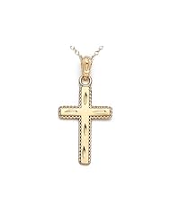 14kt Yellow Gold Large Diamond Cut Beaded Cross Pendant - Chain Included