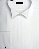 BlackNWhite - Mens Evening Dress Shirt, Wing Collar, Pleated Front, Double Cuff - White