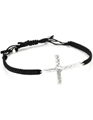 Tai Silver Cross, Matte Black Cord Easy Pull Bracelet