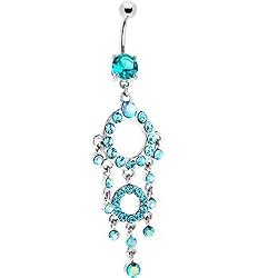 Aquamarine Cz Gem Circular Chandelier Dangle Belly Ring