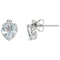 10k White Gold Heart Stud Earrings, w/ Brilliant Cut Created White Sapphire Stones & Heart-shaped Aquamarine Stones, 5/16" (8mm) tall