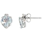 10k White Gold Heart Stud Earrings, w/ Brilliant Cut Created White Sapphire Stones & Heart-shaped Aquamarine Stones, 5/16 in. (8mm) tall