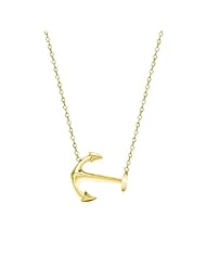 14K Solid Yellow Gold High Polished Sideways Anchor Charm Necklace with Rolo Link Chain *Made in the U.S.A.* Available in 16" and 18"