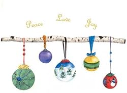 Holiday Ornaments - Fresh, Original Design on a Pure Cotton Kitchen Towel