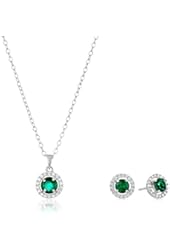 Sterling Silver Created Earrings and Pendant Necklace Jewelry Set